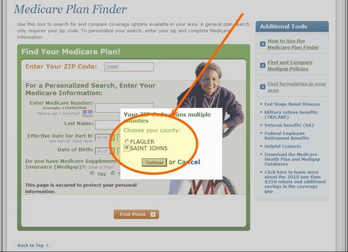 Medicare.gov Plan Finder Tutorial - If your ZIP Code crosses over more than one county, then choose your county.