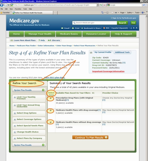 Medicare.gov - Tutorial - Your Personalized Plan List (Plan Overview)